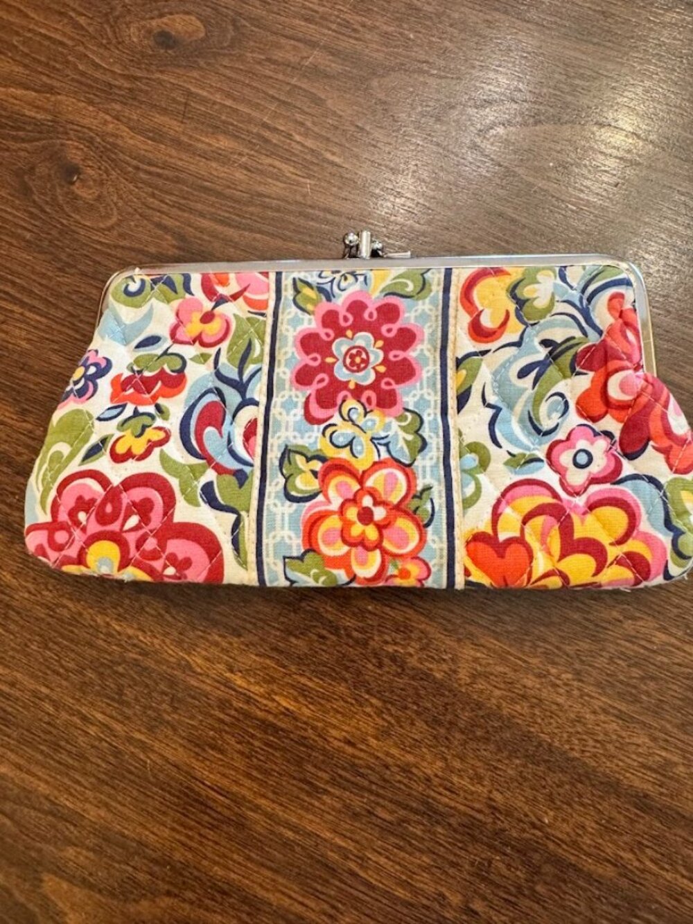 Vera Bradley HOPE GARDEN Double Kiss Lock Quilted Colorful Floral Wallet Clutch